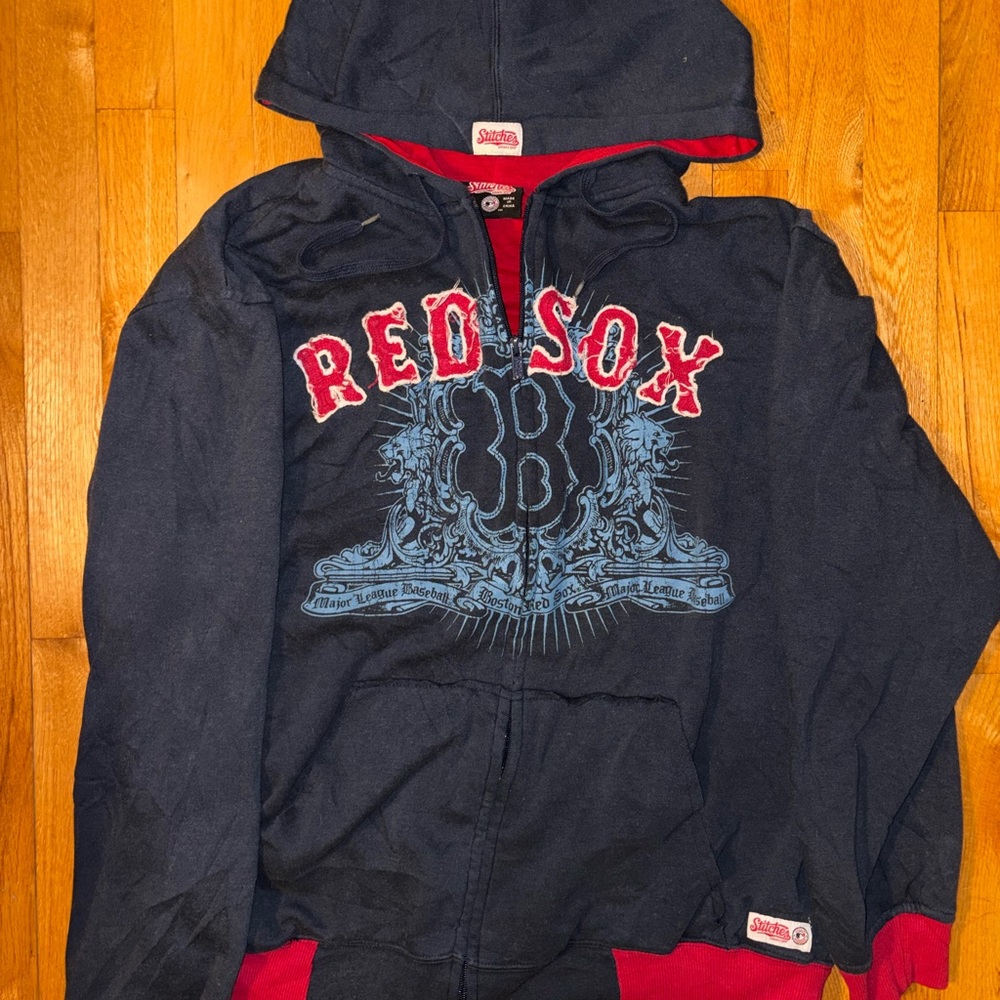 Y2K Red Sox MLB Navy and Red Athletic Zip up made by Stitches